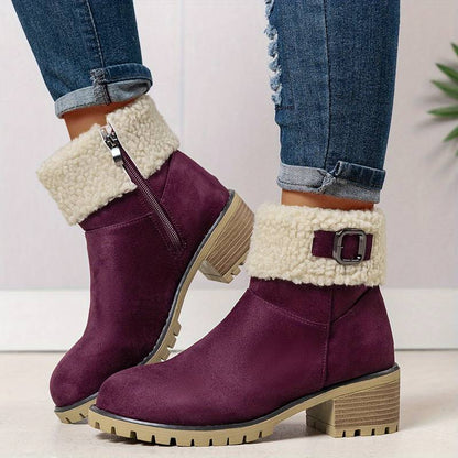 Women’s Warm Fleece Collar Chunky Ankle Boots