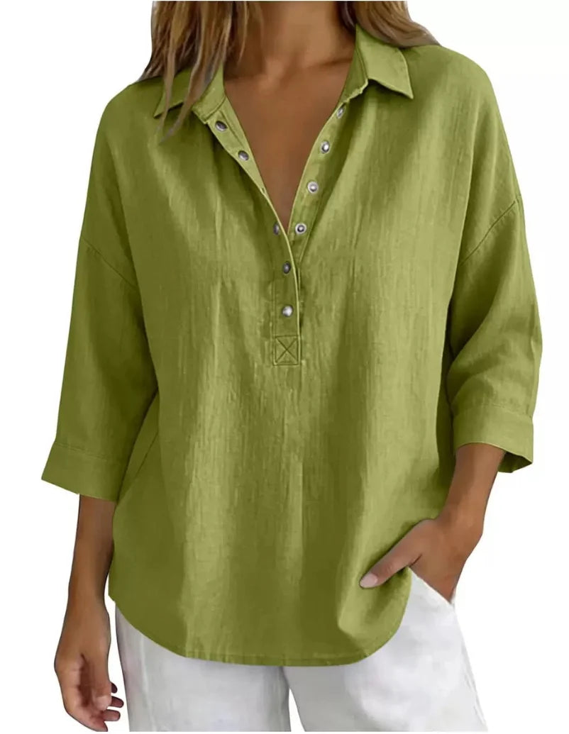 Women’s Linen-Blend Henley Shirt