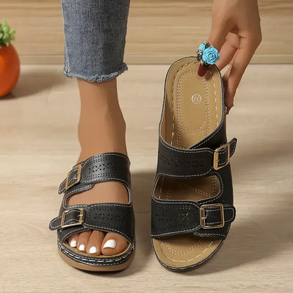 Stylish Adjustable Width Cut-Out Wedge Sandals