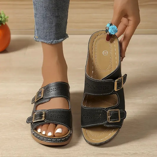 Stylish Adjustable Width Cut-Out Wedge Sandals
