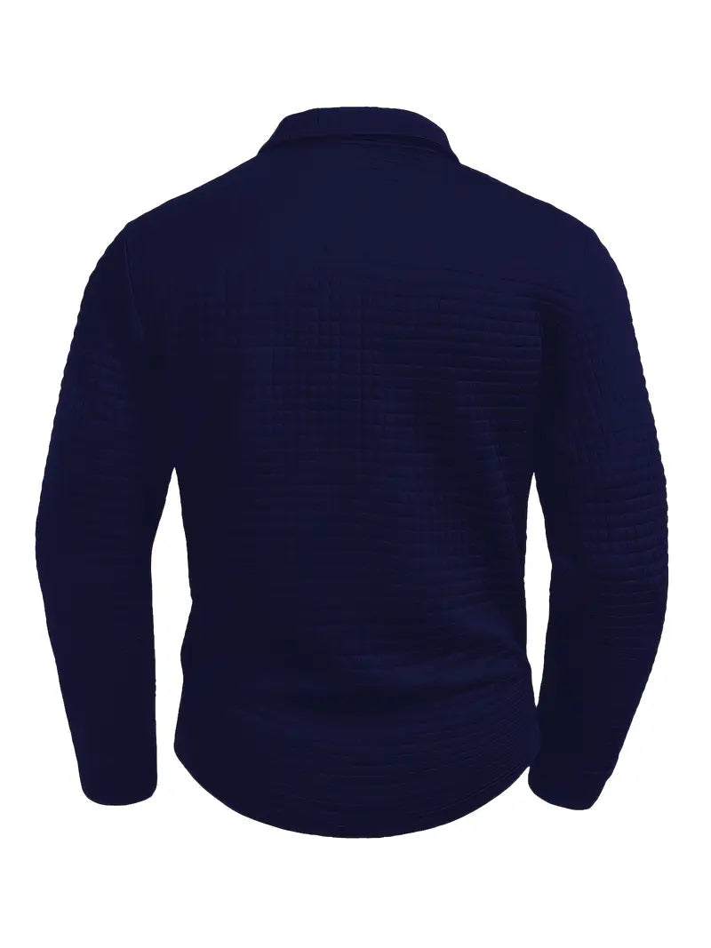 Men’s Textured Long Sleeve Polo Shirt with Zip Pocket