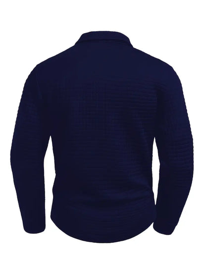 Men’s Textured Long Sleeve Polo Shirt with Zip Pocket