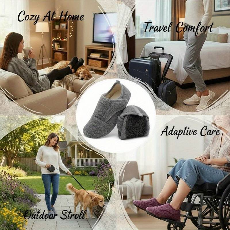 Women’s Wide Fit Adjustable Warm House Slippers