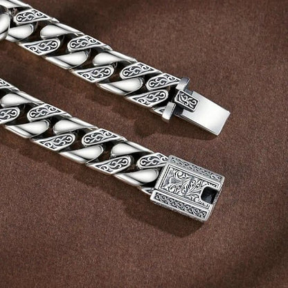 Engraved Silver-Tone Link Bracelet