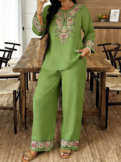 Women's Embroidered Two-Piece Lounge Set