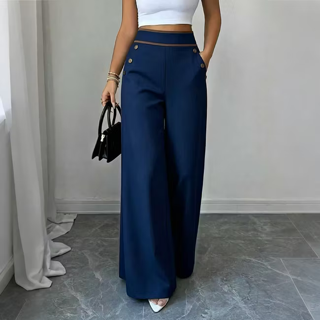 Women's Contrast Trim Wide Leg Trousers