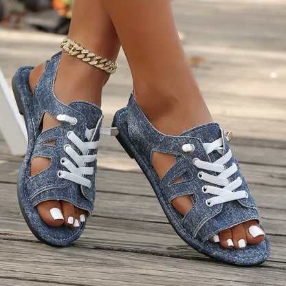 Women’s Denim-Look Lace-Up Flat Sandals