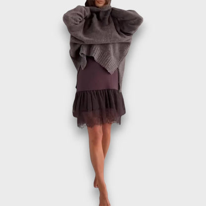 Women’s Knit Turtleneck Jumper and Lace Hem Slip Dress Set