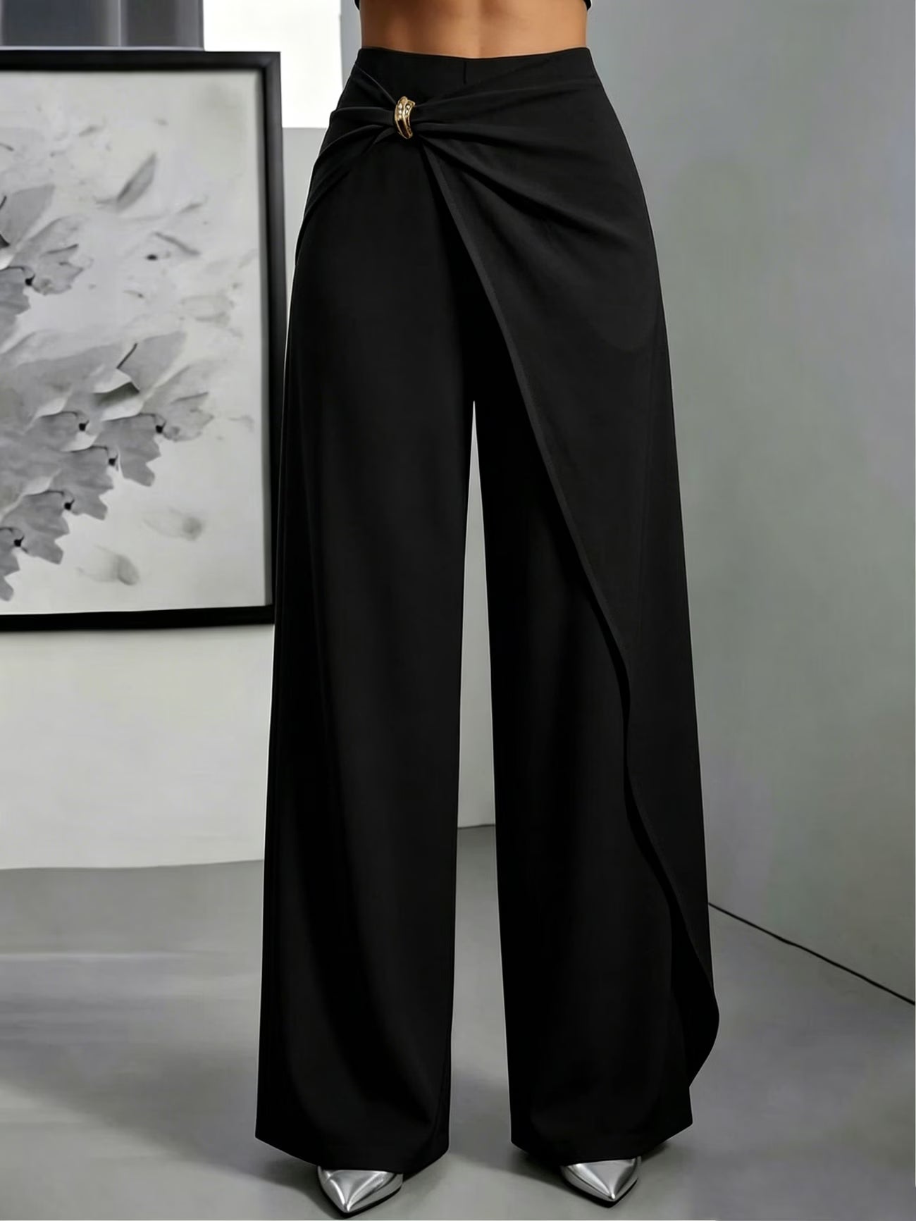 Women's High-Waisted Draped Wide-Leg Trousers