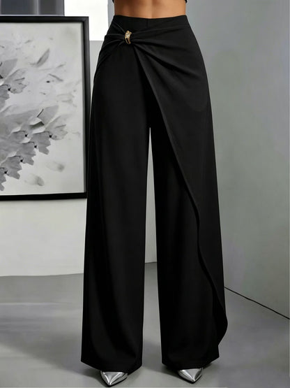 Women's High-Waisted Draped Wide-Leg Trousers