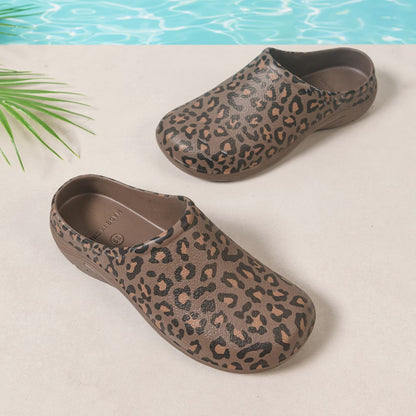 Women's Leopard Print Flat Mule Sandals