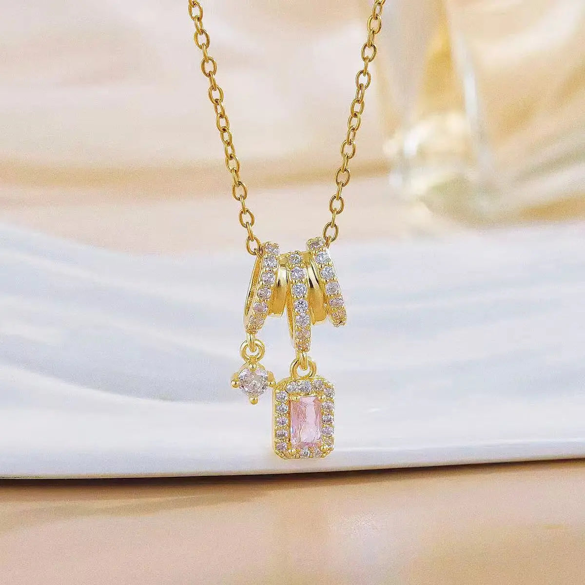 Women's Faceted Pink Drop Necklace