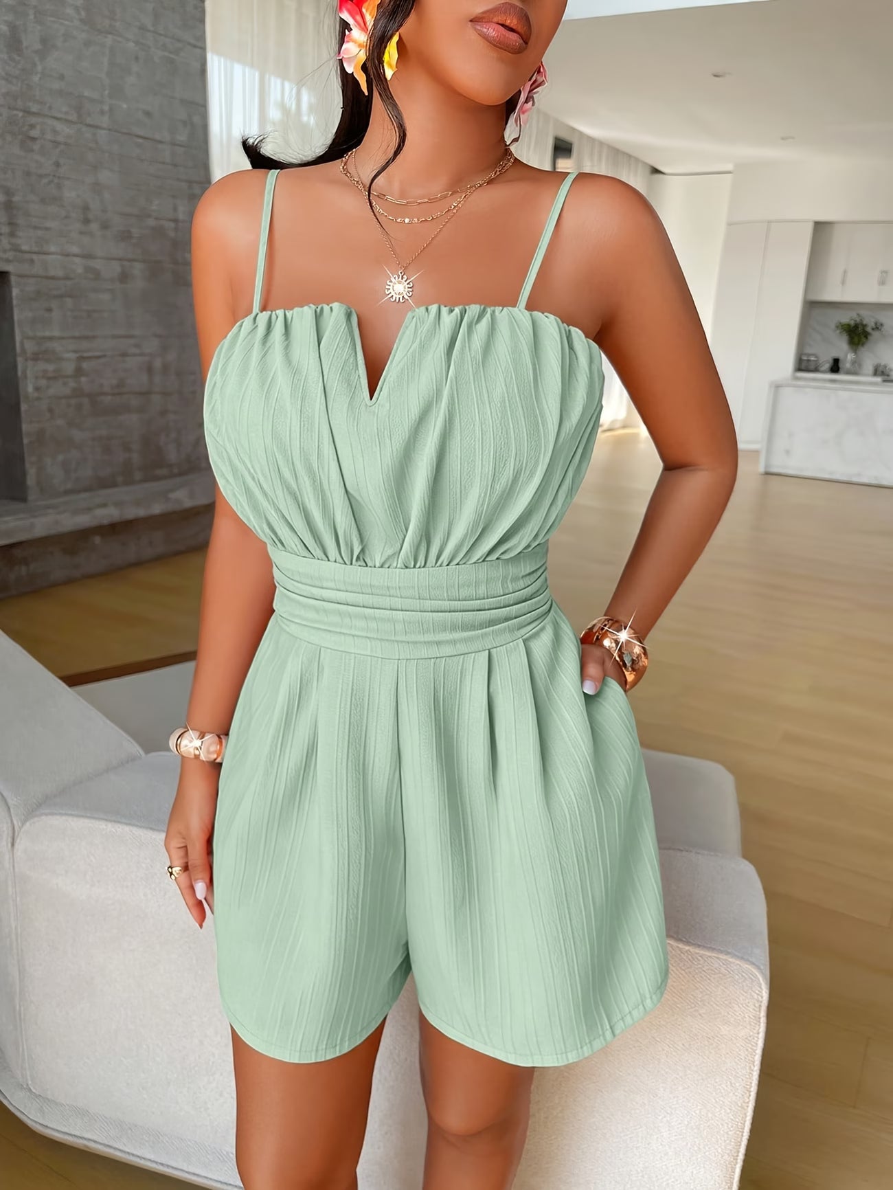 Women's Adjustable-Strap Pleated Jumpsuit