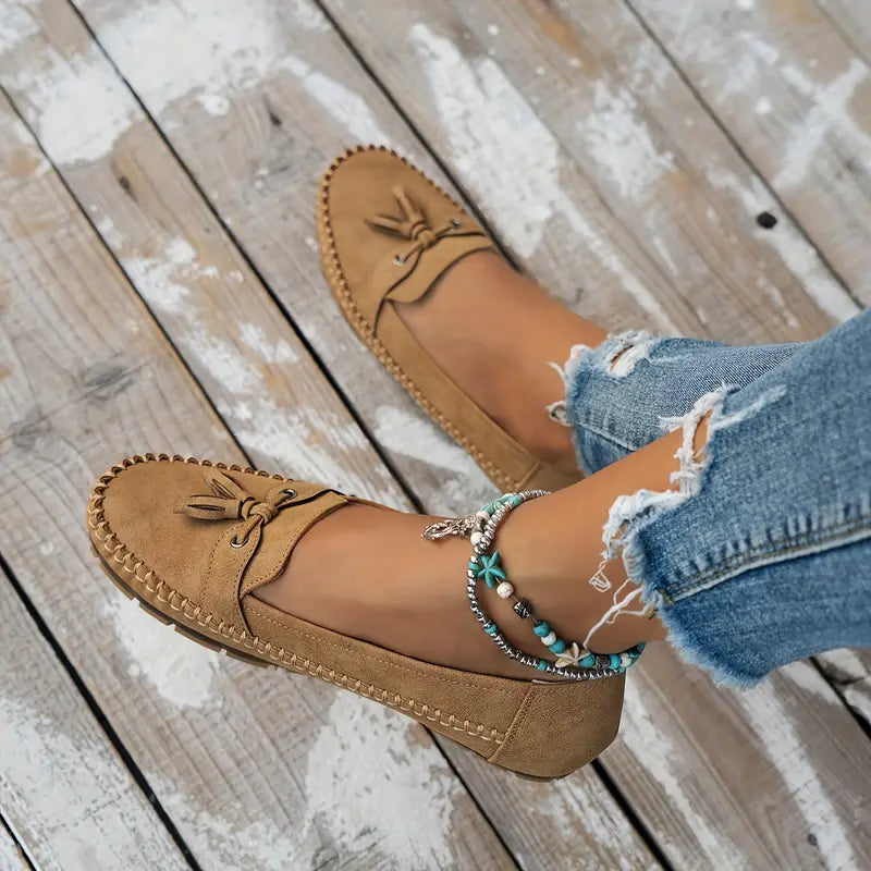 Women's Vintage-Style Soft Comfort Loafers with Bow Embellishment