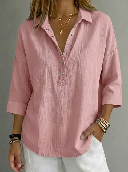 Women’s Linen-Blend Henley Shirt