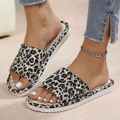 Women's Leopard Print Open-Toe Slide Slippers