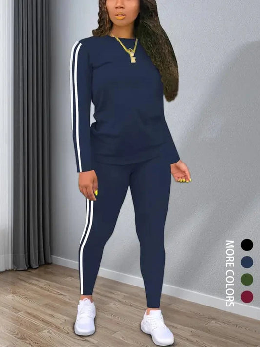Women’s Striped Knit Long Sleeve Top & Trousers Co-Ord Set