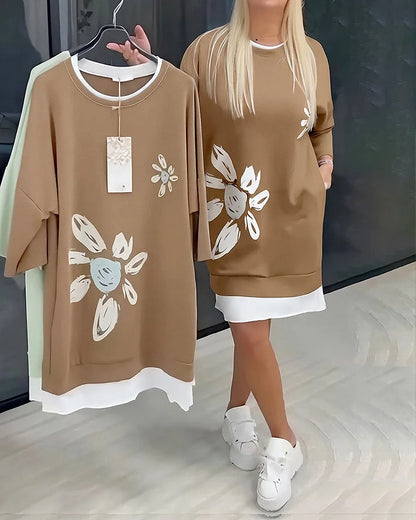 Women’s Relaxed Printed Patchwork Sweatshirt Dress