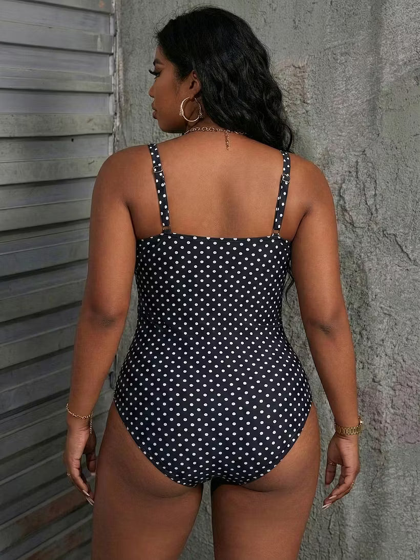 Women’s Polka Dot Mesh-Waist One-Piece Swimsuit