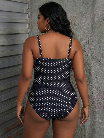 Women’s Polka Dot Mesh-Waist One-Piece Swimsuit