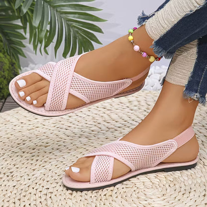 Women’s Cross-Strap Mesh Flat Sandals