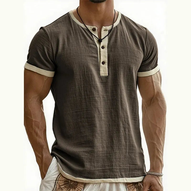Men’s Contrast-Trim Short-Sleeve Henley Shirt