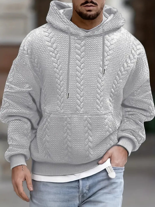 Men's Casual Knit Sweater with Hood and Front Pocket