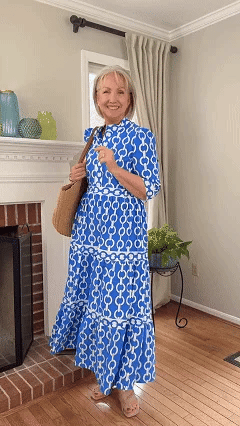 Women’s Geometric Print V Neck Tiered Maxi Dress with Pockets