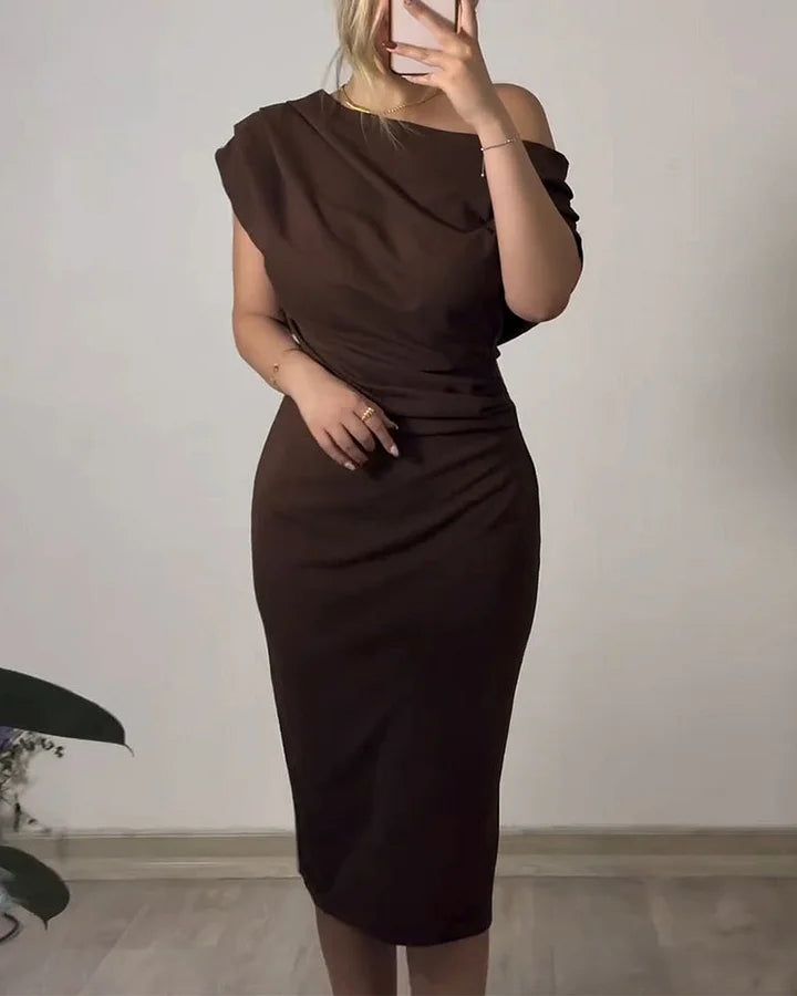 Women’s Off-Shoulder Ruched Wrap Midi Dress