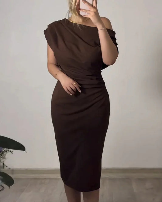 Women’s Off-Shoulder Ruched Wrap Midi Dress