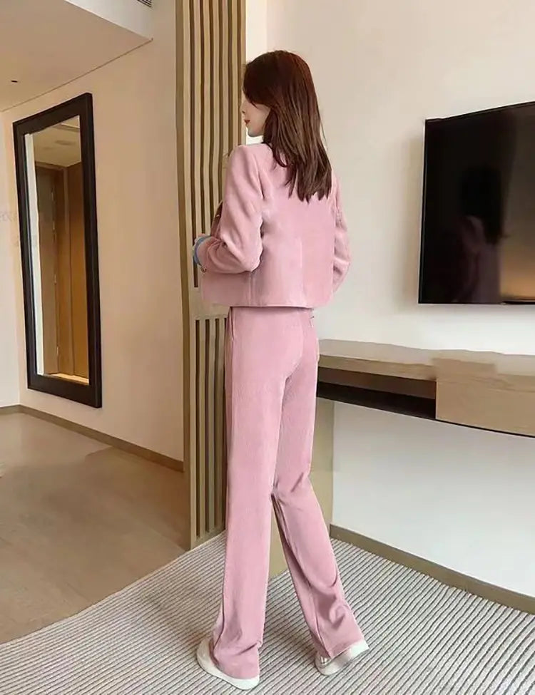 Women’s Casual Long Sleeve Jacket & Wide-Leg Trousers Set