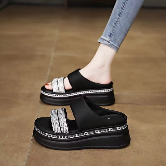 Women’s Rhinestone Platform Slip-On Sandals