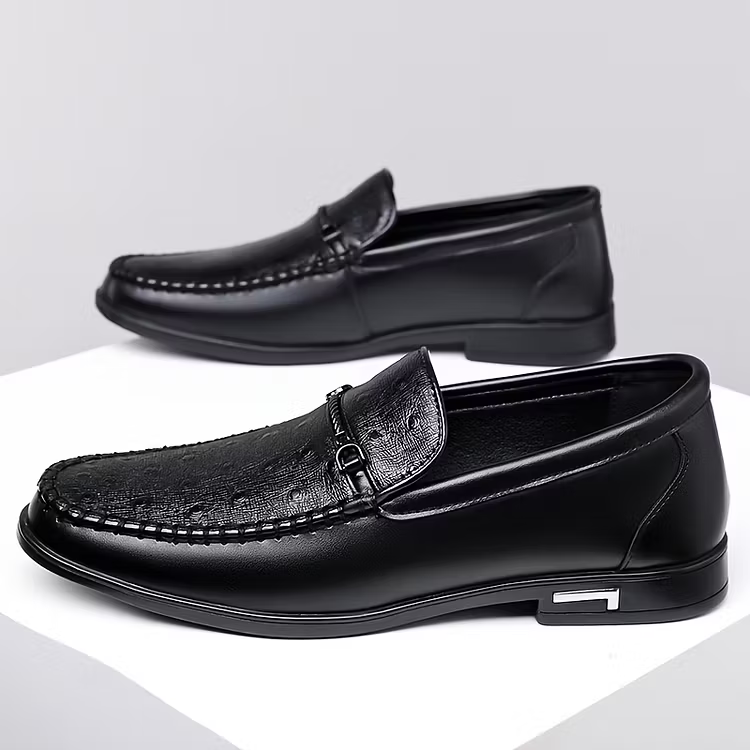 Men's Ostrich-Effect Leather-Look Loafers