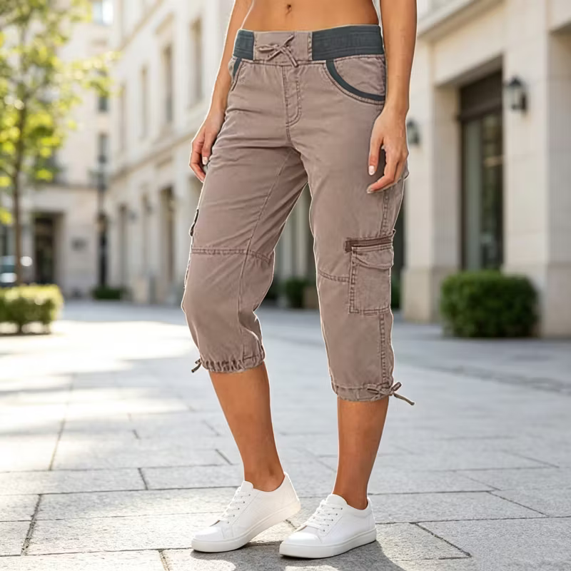 Women’s High-Waisted Cargo Capri Trousers