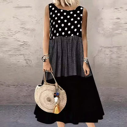 Women's Polka Dot and Check Patchwork Dress