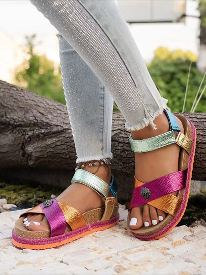 Women's Colour-Block Crossover Sandals