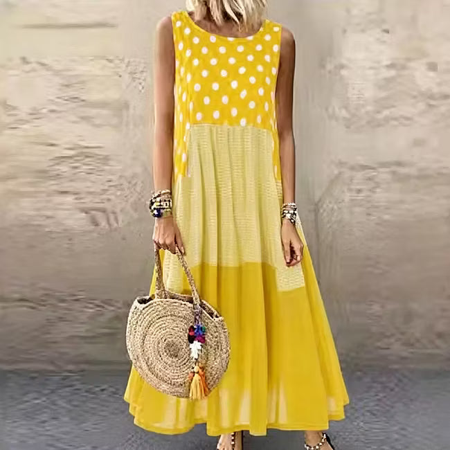 Women's Polka Dot and Check Patchwork Dress