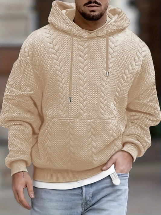 Men's Casual Knit Sweater with Hood and Front Pocket