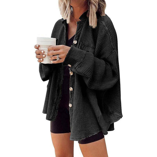 Women’s Waffle Knit Batwing Sleeve Oversized Jacket
