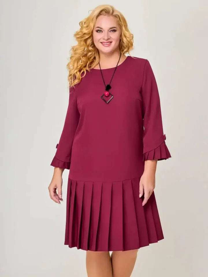 Women's Timeless Solid Colour Pleated Hem Dress