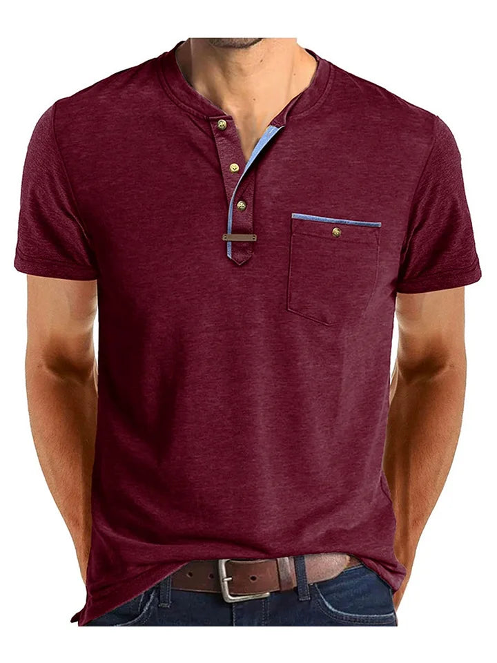 Men’s Short Sleeve Henley T-Shirt with Chest Pocket