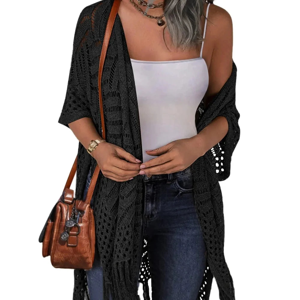 Women’s Crochet Tassel Kimono Cardigan