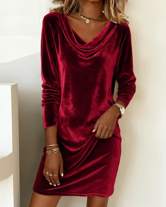 Women’s Loose-Fit Velvet Cowl-Neck Dress