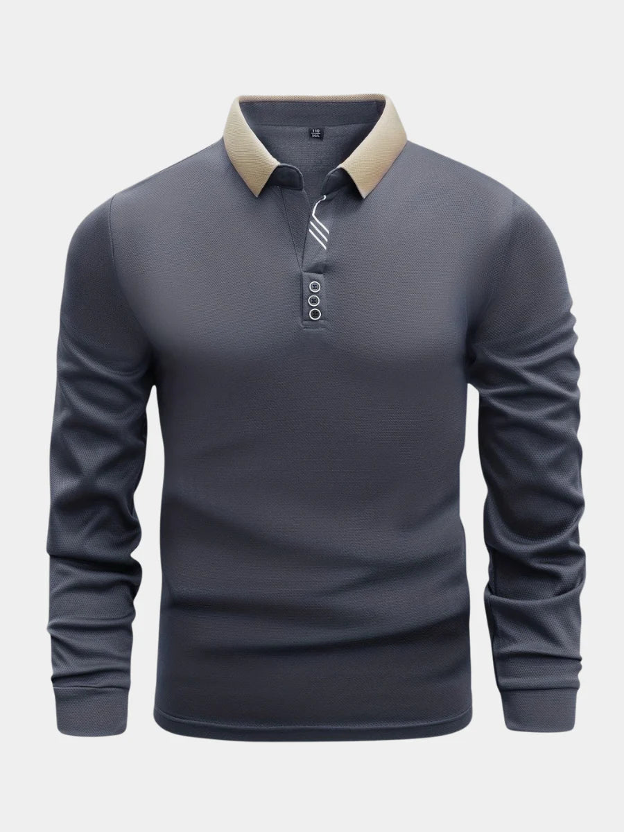 Men’s Long Sleeve Textured Polo Shirt
