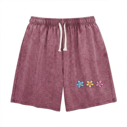 Women's Washed Floral Drawstring Shorts