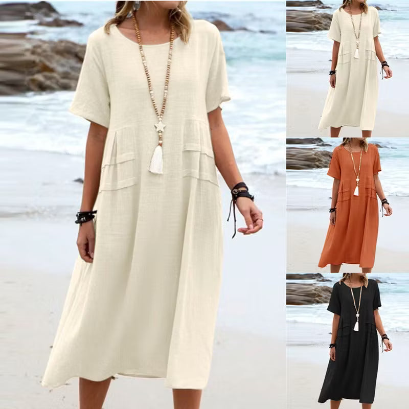Women’s Relaxed Cotton-Linen Midi Dress