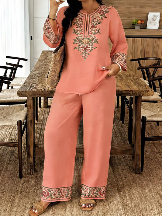 Women's Embroidered Two-Piece Lounge Set