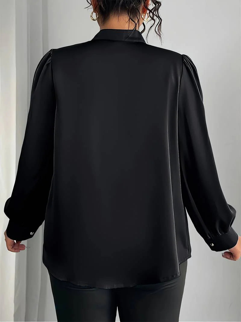 Women’s Satin Bubble-Sleeve V-Neck Blouse