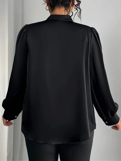 Women’s Satin Bubble-Sleeve V-Neck Blouse