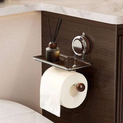No-Drill Wall Mounted Toilet Roll Holder With Shelf